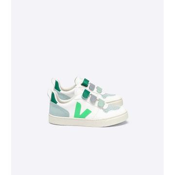 White/Green Kids' Veja V-10 CHROMEFREE Sneakers | AU 846NWY